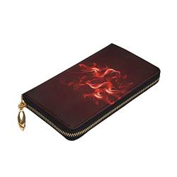 ZaKhs Red Flame Print Damen Geldbörse Leder Reißverschluss Münzbörse Groß Kartenetui Brieftasche für Urlaub Geschenk, Schwarz , Einheitsgröße von ZaKhs