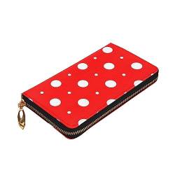 ZaKhs Rot und Weiß Polka Dots Print Damen Geldbörse Leder Reißverschluss Münzbörse Groß Kartenetui Brieftasche für Urlaub Geschenk, Schwarz , Einheitsgröße von ZaKhs