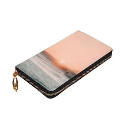 ZaKhs Sea Waves at Sunrise Print Damen Geldbörse Leder Reißverschluss Münzbörse Groß Kartenetui Brieftasche für Urlaub Geschenk, Schwarz , Einheitsgröße von ZaKhs