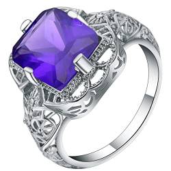 Verlobungsringe für Frauen, Freunde-Ringe für Frauen, elegant, hohl, rechteckig, Zirkonia, Blau von ZaLix