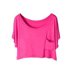 Damen Basic T-Shirt Kurzarm Tops Rundhalsausschnitt BD73 Rose Rot von Zacoo