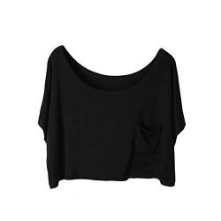 Zacoo Damen Basic T-Shirt Kurzarm Tops Rundhalsausschnitt BD73 Schwarz von Zacoo