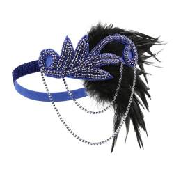 1920er Jahre Feder Haarband für Frauen Vintage Kopfbedeckung Flapper Stirnband Kopfschmuck Haarschmuck Königsblau und Schwarz von Zadaos