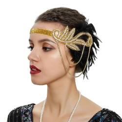 1920er Jahre Feder Haarband für Frauen Vintage Kopfschmuck Flapper Stirnband Kopfschmuck Haarschmuck Gold und Schwarz von Zadaos
