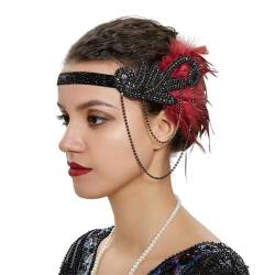 1920er Jahre Feder Haarband für Frauen Vintage Kopfschmuck Flapper Stirnband Kopfschmuck Haarschmuck Schwarz und Rot von Zadaos