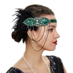 1920er Jahre Flapper Stirnband 20er Jahre Kopfbedeckung Schwarze Feder Haarschmuck Stirnbänder für Damen EN8 von Zadaos