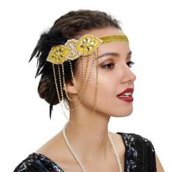 1920er Jahre Flapper Stirnband 20er Jahre Kopfbedeckung Schwarze Feder Haarschmuck Stirnbänder für Frauen Gold von Zadaos