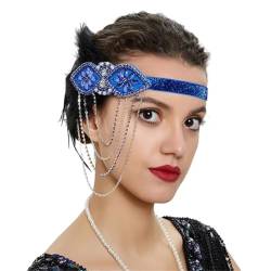 1920er Jahre Flapper Stirnband 20er Jahre Kopfbedeckung Schwarze Feder Haarschmuck Stirnbänder für Frauen Königsblau von Zadaos