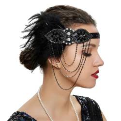 1920er Jahre Flapper Stirnband 20er Jahre Kopfbedeckung Schwarze Feder Haarschmuck Stirnbänder für Frauen Schwarz von Zadaos
