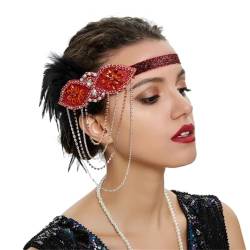 1920er Jahre Flapper Stirnband 20er Jahre Kopfbedeckung Schwarze Feder Haarschmuck Stirnbänder für Frauen Weinrot von Zadaos