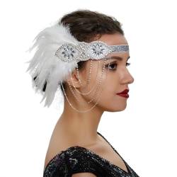 1920er Jahre Flapper Stirnband 20er Jahre Kopfbedeckung Schwarze Feder Haarschmuck Stirnbänder für Frauen Weiß A von Zadaos