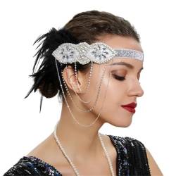 1920er Jahre Flapper Stirnband 20er Jahre Kopfbedeckung Schwarze Feder Haarschmuck Stirnbänder für Frauen Weiß von Zadaos