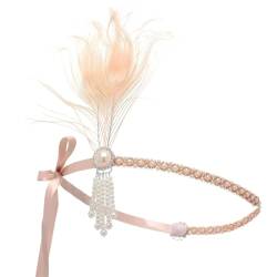 1920er Jahre Kopfschmuck Flapper Stirnband Zubehör, Perle Pfauenfeder Haarband für Frauen Champagner von Zadaos