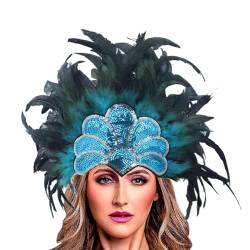 2024 Frauen Vintage indische Feder Kopfschmuck Haarband Retro 1920er Party Haarband Mode Haarschmuck Blau Einheitsgröße von Zadaos