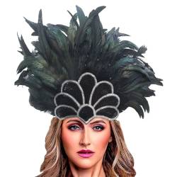 2024 Frauen Vintage indische Feder Kopfschmuck Haarband Retro 1920er Party Haarband Mode Haarschmuck Schwarz Einheitsgröße von Zadaos