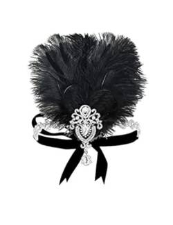 Damen-Stirnband mit Straußenfedern, Kristall, Feder-Stirnband, Flapper-Kopfschmuck, 1920er-Jahre, Schwarz, Größe passt allen von Zadaos