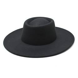 Klassischer britischer Stil, 9,5 cm, große breite Krempe, Fedora-Hut für Damen, Herbst, Winter, Filz, Kirchenmütze, Schwarz , 57/59 cm von Zadaos