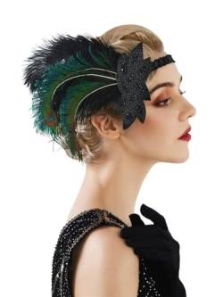 Kopfbedeckung im Stil der 1920er Jahre, Feder-Flapper-Stirnband, Vintage-Feder+elastisches Band, Strickwärmer, Wickelkopfbedeckung, En8, Größe passend für alle von Zadaos