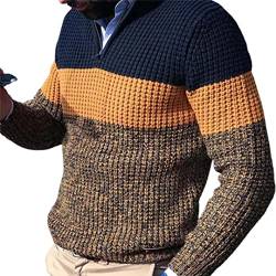 Pullover Herren Herbst Winter Pullover Langarm V-Ausschnitt Farbblock Strickpullover Herren Kleidung Dunkelblau 2XL von Zadaos