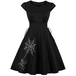 Vintage Halloween Kleid Damen Sommer Swing Retro Schwarz Gothic Kleid Party Robe, Spinne, Small von Zadaos