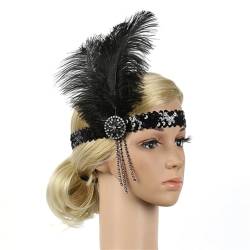 Ym21 Damen-Stirnband mit Federn, 20er-Jahre, Flapper-Kopfbedeckung, Party-Haarschmuck, Schwarz von Zadaos