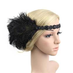 Ym219 Haarband für Damen, 20er-Jahre-Stil, Federn, 1920er-Jahre, Flapper-Kopfbedeckung, Party-Haarschmuck, Schwarz von Zadaos