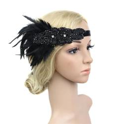 Ym24 Damen-Stirnband mit Federn, 20er-Jahre, Flapper-Kopfbedeckung, Party-Haarschmuck, Schwarz von Zadaos