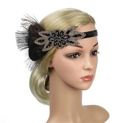 Ym5997 Haarband für Damen, 20er-Jahre-Stil, mit Federn, Flapper, Kopfbedeckung, Party-Haarschmuck, Schwarz von Zadaos