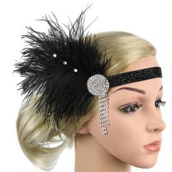 Ym6046 Haarband für Damen, 20er-Jahre-Stil, Federn, 1920er-Jahre, Flapper-Kopfbedeckung, Party-Haarschmuck, Schwarz von Zadaos