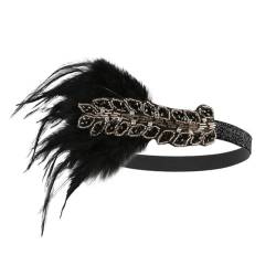 Ym6077 Haarband für Damen, 20er-Jahre-Stil, Federn, 1920er-Jahre, Flapper-Kopfbedeckung, Party-Haarschmuck, Schwarz von Zadaos