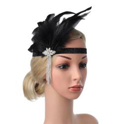 Ym6178 Damen-Stirnband mit Federn, 20er-Jahre, Flapper-Kopfbedeckung, Party-Haarschmuck, Schwarz von Zadaos