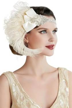 Zadaos 1920er Flapper-Stirnband, Pfauenfeder-Kopfschmuck für Damen, Pailletten-Design, Showgirl-Party, Kopfschmuck, D-1beige von Zadaos