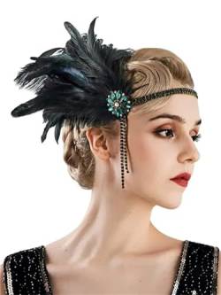 Zadaos 1920er Jahre Damen Flapper Feder Kristall Stirnband Kopfschmuck Vintage Party Kostüm Kleid Haarschmuck Schwarz von Zadaos