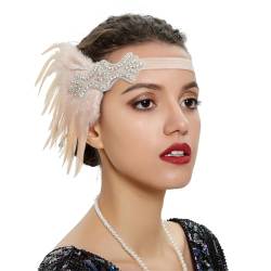 Zadaos Damen 1920er Jahre Kopfschmuck Feder Flapper Stirnband Kopfschmuck Vintage Braut Abend Party Kostüm Kleid Nude Pnnrk von Zadaos