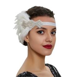 Zadaos Damen 1920er Jahre Kopfschmuck Feder Flapper Stirnband Kopfschmuck Vintage Braut Abend Party Kostüm Kleid Weiß von Zadaos