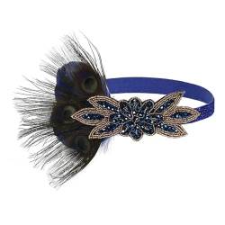 Zadaos Damen Vintage 1920er Flapper Stirnband Feder Hochzeit Party Kopfschmuck Party Haarschmuck Blau von Zadaos