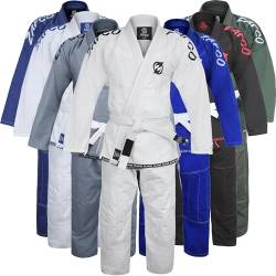 Zafco Sports Brasilianischer Jiu Jitsu Gi BJJ Gi für Männer & Frauen Grappling Gi Uniform Kimonos leicht, sanforisiert, mit weißem Gürtel, Weiß/Schwarz, A4 von Zafco Sports
