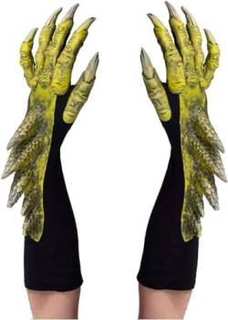 Zagone Studios Handgefertigte Grüne Drachen Hände mit Latexschuppen und Krallen - Dinosaurier Handschuhe - Verkleidung für Karneval, Halloween & Motto-Party - Halloween Kostüm von Zagone Studios