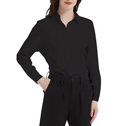 Zahala Battery Damen-Hemd mit Knopfleiste und Langen Ärmeln, einfarbig, für Arbeit, Büro, formelle Kleidung, schmale Passform, Business-Hemden(Black,2XL) von Zahala Battery