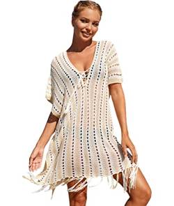 ZaisuiFun Damen Midi Strandkleid Gestrickte Häkelkleid Bikini Cover Up Kleid Strandponcho Sexy Strand Hohlstrick Tunika, Farbe 2 von ZaisuiFun