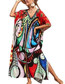 ZaisuiFun Strandkleid Damen Sommer Kaftan Maxikleid Boho Stand Kleider Lang Viskose Sommerkleid Große Größen, Farbe 05 von ZaisuiFun