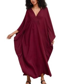 ZaisuiFun Strandkleid Damen Sommer Kaftan Maxikleid Stand Kleider Lang Sommerkleid Große Größen, Rot von ZaisuiFun