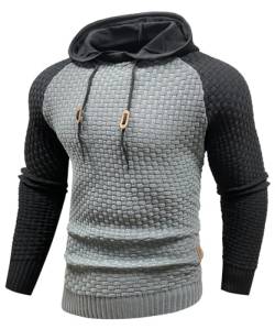 Zaitun Herren Kapuzen-Sweatshirt Langarm Solid Knitted Hoodie Pullover Sweater, Schwarz/Dunkelgrau, 3X-Groß von Zaitun