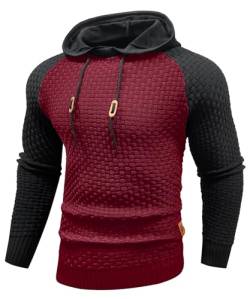 Zaitun Herren Kapuzen-Sweatshirt Langarm Solid Knitted Hoodie Pullover Sweater, Schwarz/Rot, Large von Zaitun