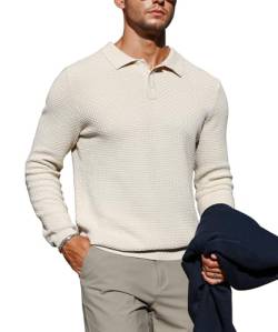 Zaitun Herren Langarm Strick-Poloshirts Lässig Leicht Kragen Pullover, Khaki, XL von Zaitun
