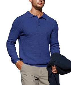 Zaitun Herren Langarm Strick-Poloshirts Lässig Leicht Kragen Pullover, Marineblau, XL von Zaitun