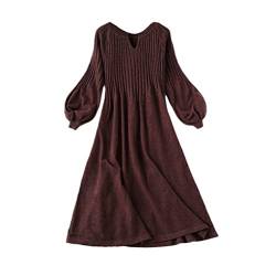 Zaiyi Herbst Winter Damen Strickpullover Kleid Mit V Ausschnitt Elegantes Langes Kleid Damen Lockeres Kleid Auburn XL von Zaiyi