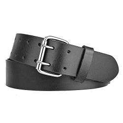 Zakatte • Unisex breiter Gürtel aus Leder mit doppeldorn Arbeitsgürtel Ledergürtel B506 (Schwarz, 100 cm) von Zakatte