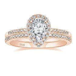 Zakk Damen Ringe Set Silber 925 Ewigkeitsring Solitär 1.5CT Träne Zirkonia Verlobungsringe Eheringe Trauringe Versprechen Ring Rosegold Gold (Gold,52 (16.6)) von Zakk