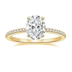 Zakk Damen Ringe Silber 925 Verlobungsringe 3CT Oval Zirkonia Solitärring Versprechen Ring Eheringe Trauringe(Gelbgold,60 (19.1)) von Zakk